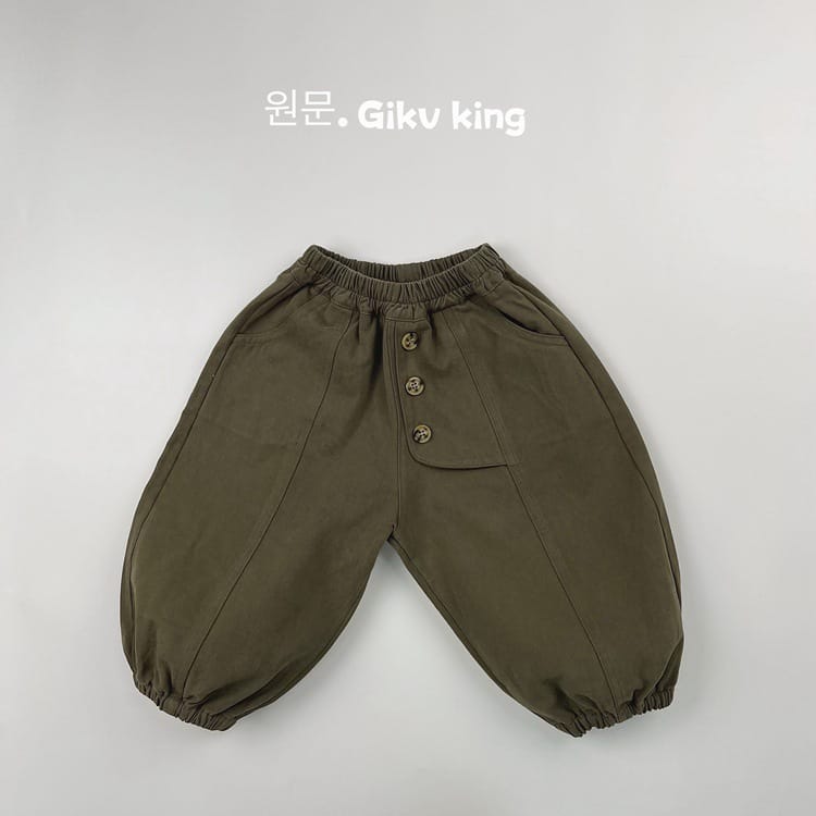 キッズ フロントボタン アシンメトリー ルーズ イージーパンツ【mh0013933】 Khaki Green / 80cm Gikv king ロングパンツ・スウェットパンツ