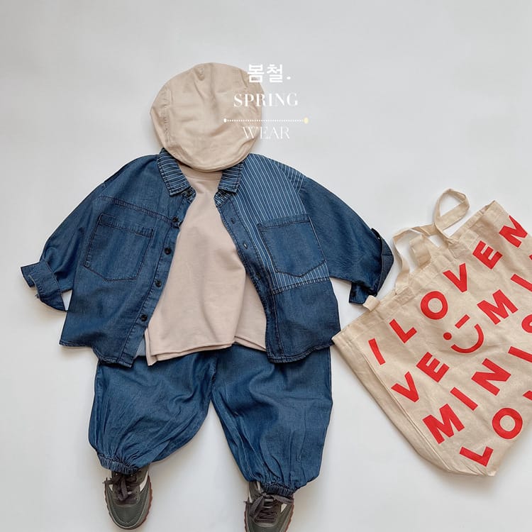 キッズ 切り替え ストライプ デニム 長袖シャツ【mh0013934】 Gikv king 長袖シャツ・ブラウス
