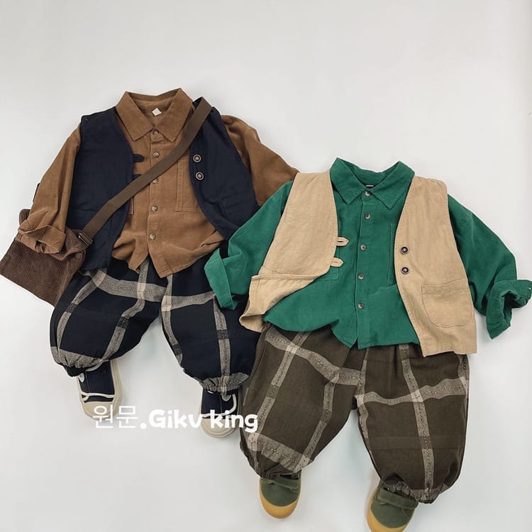 キッズ チェック柄 バルーンシルエット イージーパンツ【mh0013938】 Gikv king ロングパンツ・スウェットパンツ