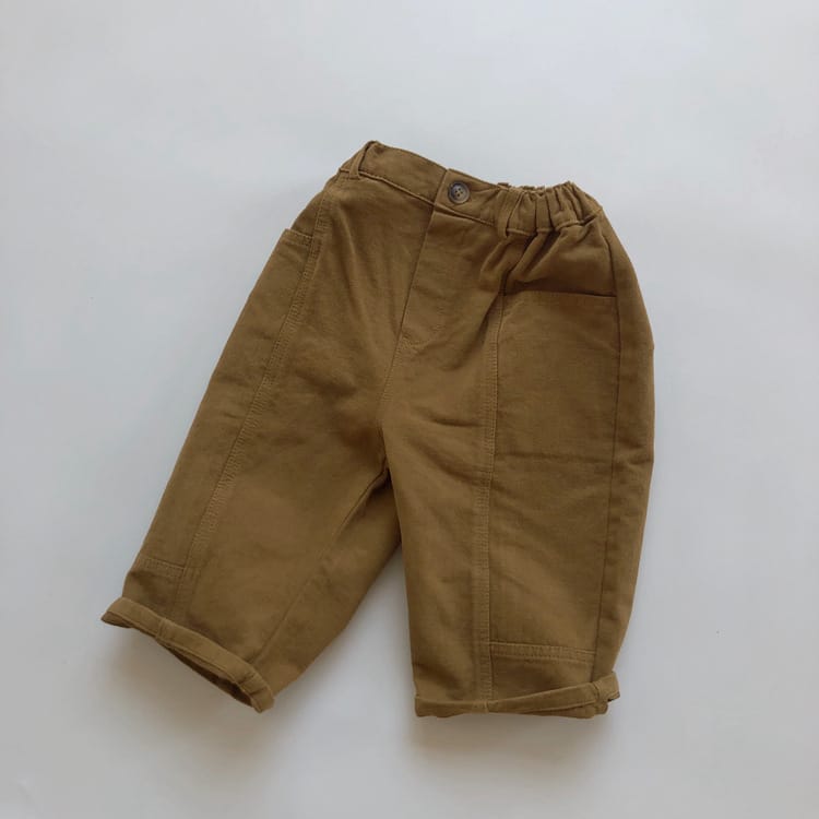 キッズ ツイル フロントボタン 切り替えステッチ イージーパンツ【mh0013940】 Brown / 80cm Gikv king ロングパンツ・スウェットパンツ