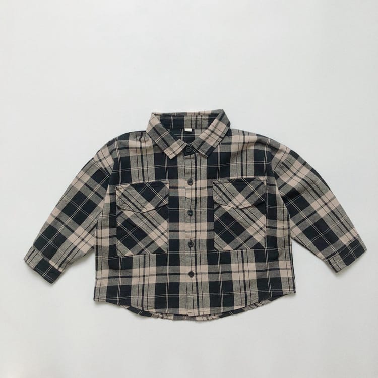 キッズ チェック ポケット 長袖シャツ【mh0013943】 Black / 80cm Gikv king 長袖シャツ・ブラウス
