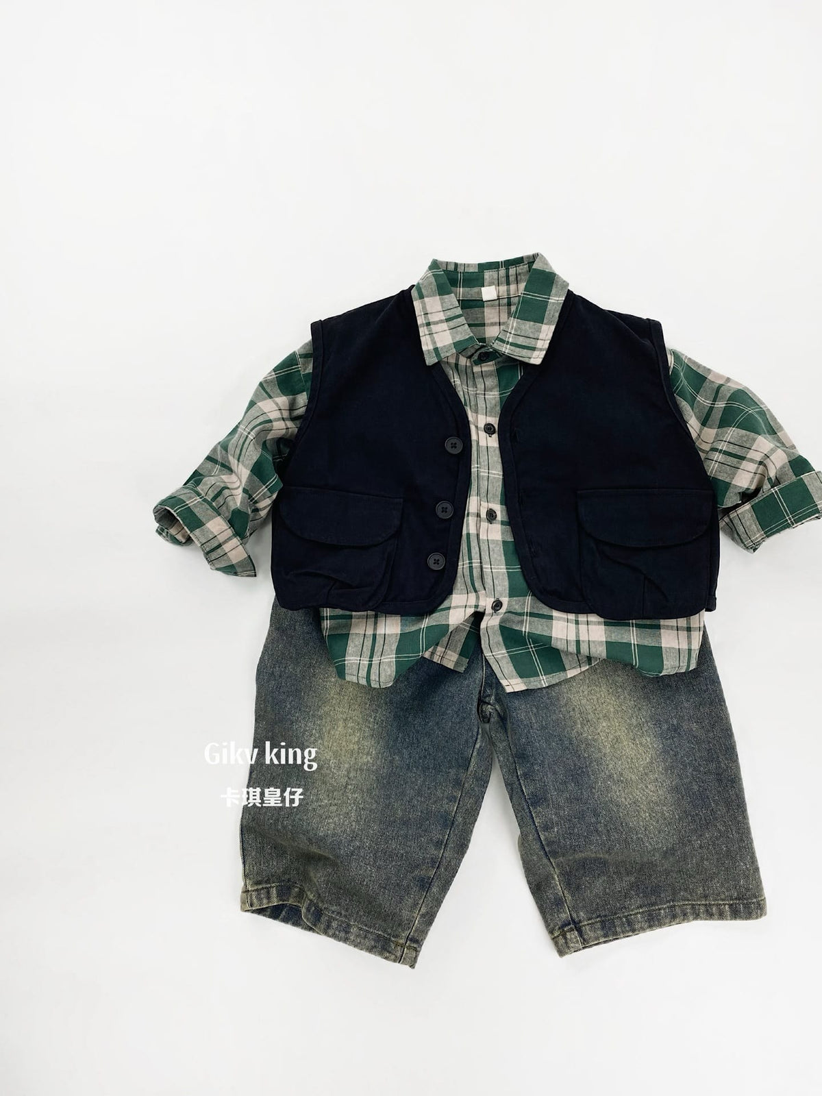 キッズ チェック ポケット 長袖シャツ【mh0013943】 Gikv king 長袖シャツ・ブラウス
