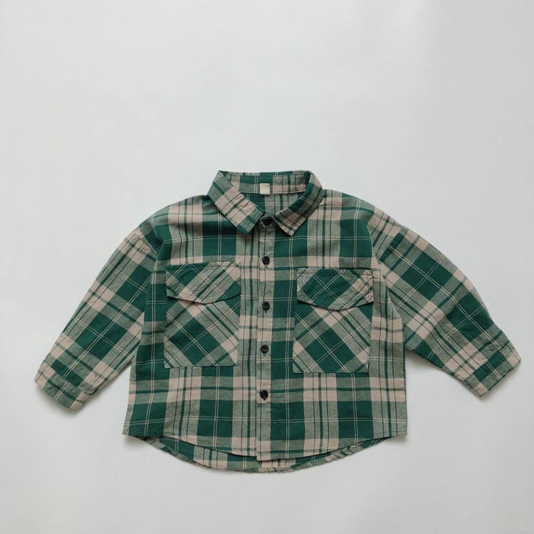 キッズ チェック ポケット 長袖シャツ【mh0013943】 Green / 80cm Gikv king 長袖シャツ・ブラウス