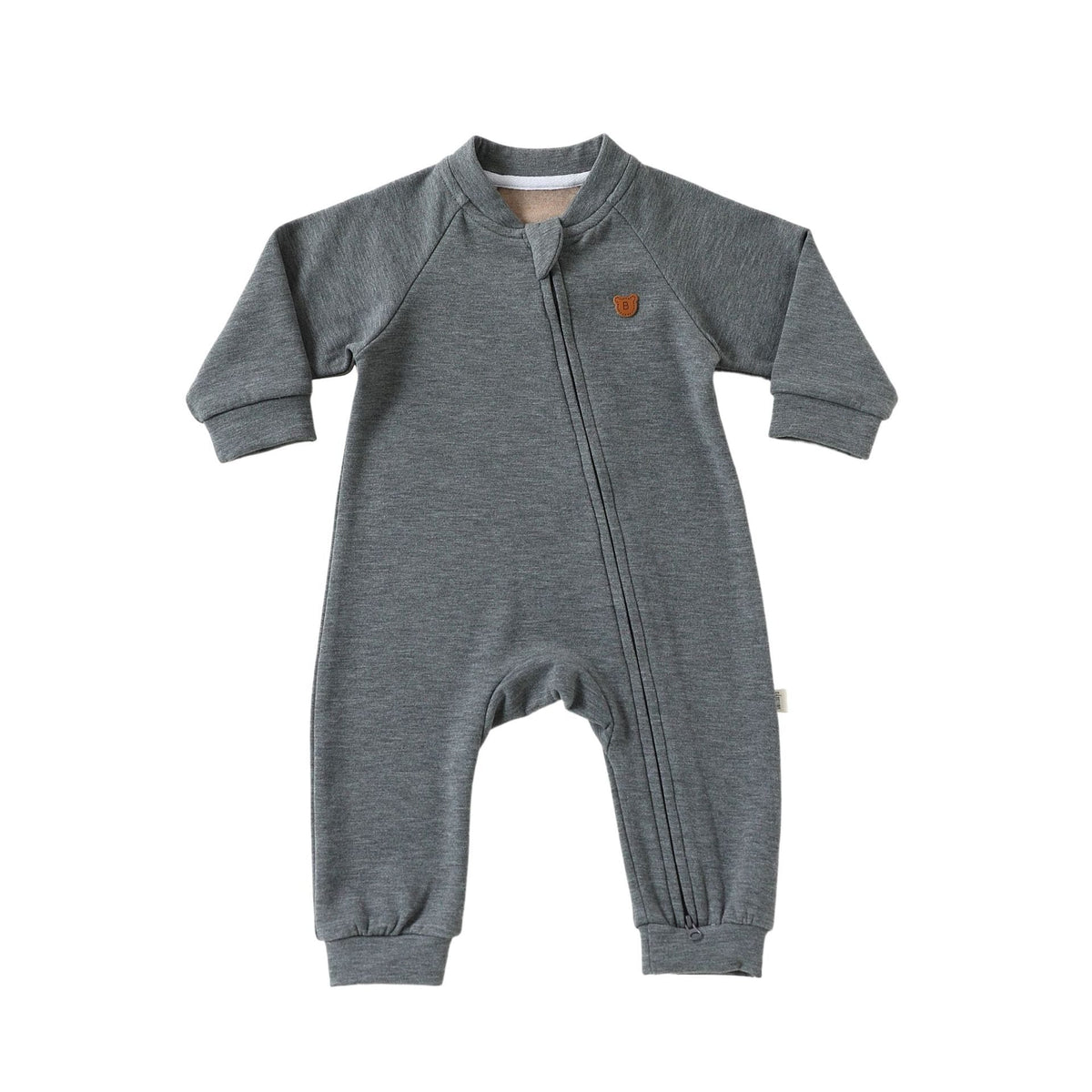 ベビー ワンポイント 胸ワッペン フロントファスナー 斜めジップ 長袖 カバーオール ロンパース【mh0013954】 Light Gray / 66cm Beitaoya 長袖ロンパース