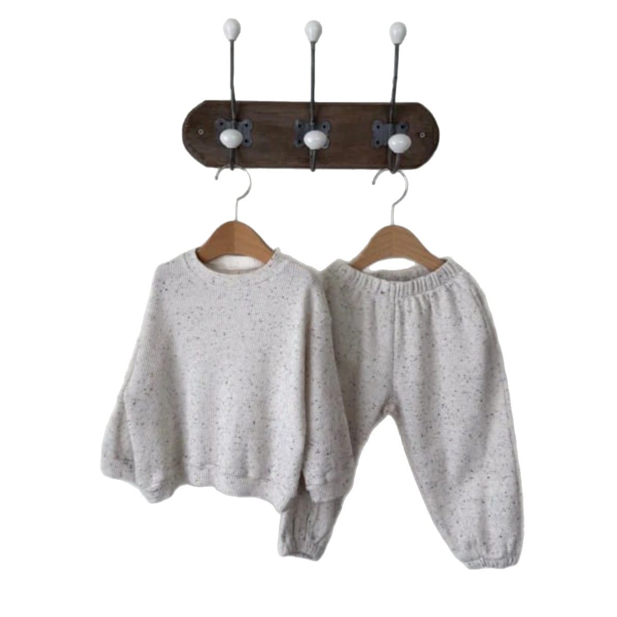 ベビー用スウェットセット 長袖トレーナー＆ロングパンツ（ベージュ、ネップのワッフル風）