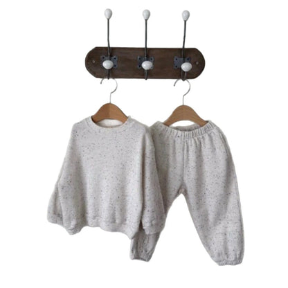 ベビー用スウェットセット 長袖トレーナー＆ロングパンツ（ベージュ、ネップのワッフル風）