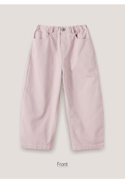キッズ ジュニア ワイドストレートロングパンツ（ピンク）前面