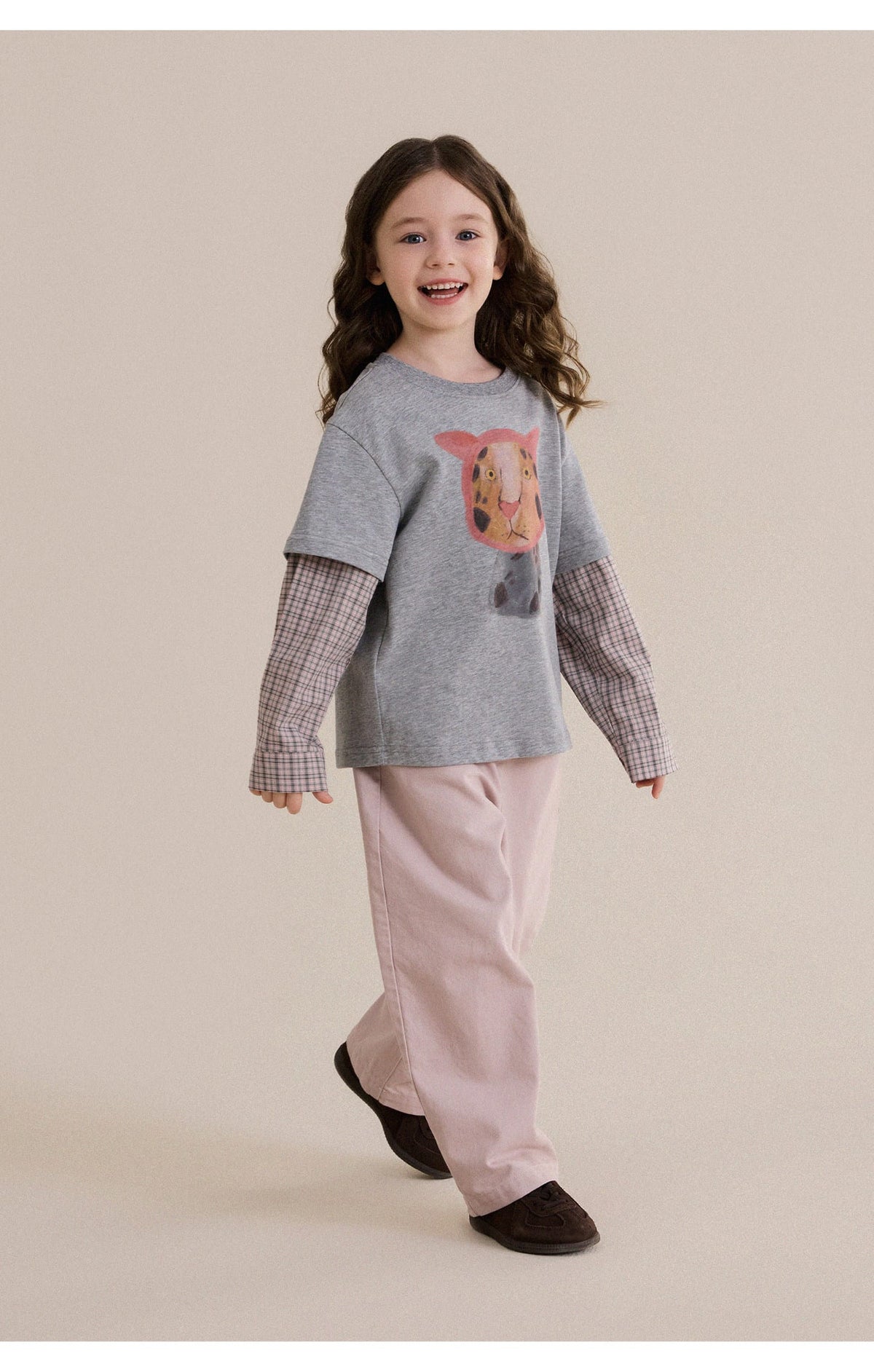 キッズ ジュニア ワイドストレートロングパンツ（ピンク）