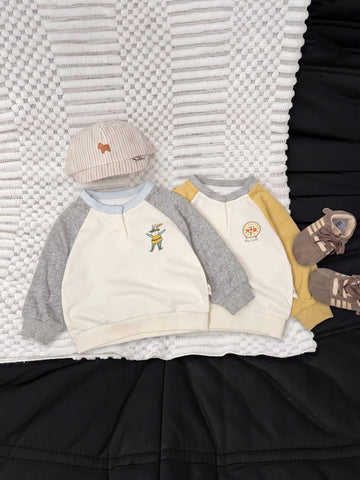 ベビー キッズ 配色切り替え ルーズ 長袖スウェットシャツ【mh0014003】 Lanling 長袖Tシャツ