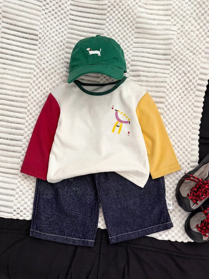 ダークデニムのルーズワイドハーフパンツ、ゴムウエスト＆ドローストリング、サイドポケット