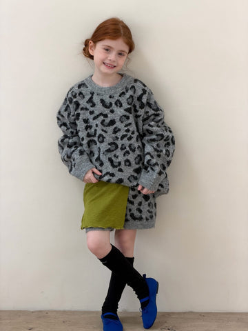 キッズ ジュニア レオパード柄 豹柄 ニット ショートパンツ セット【mh0014020】 Gray / 90cm Jianzidan 長袖セットアップ
