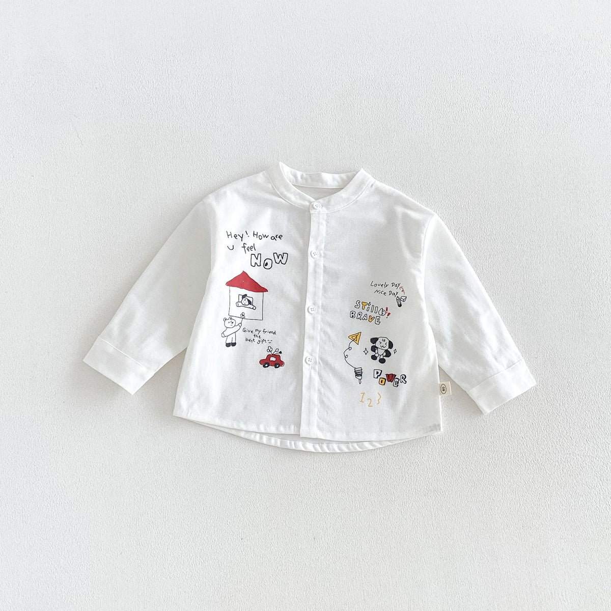キッズ用 プリント長袖シャツ（白）フロントデザイン