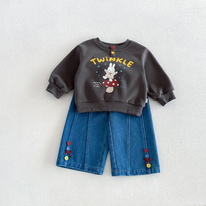 ダークグレーのキッズ長袖トレーナー、キャラクタープリント