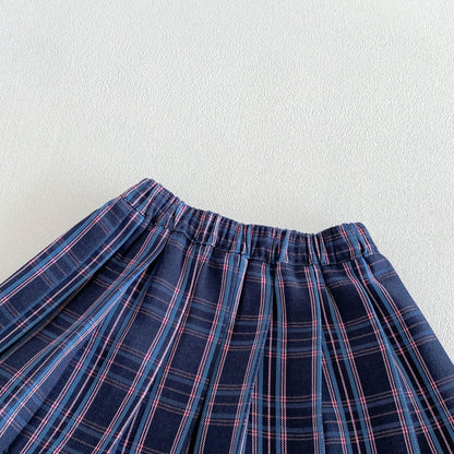 キッズ用チェック柄プリーツスカート 伸縮ウエスト