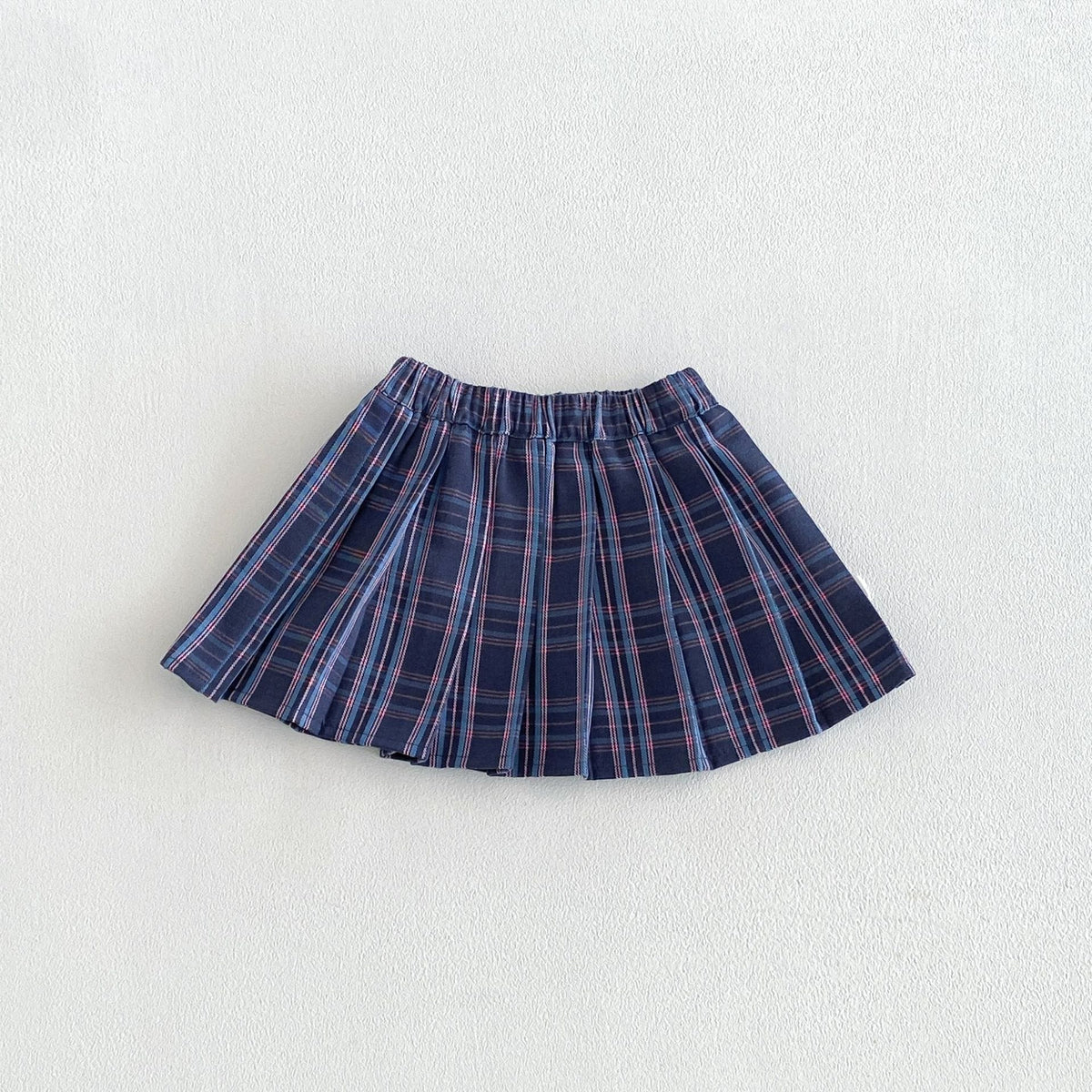 ネイビーのチェック柄プリーツスカート キッズ用