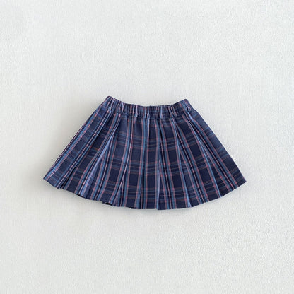 キッズ用 チェック柄プリーツスカート、ネイビー系