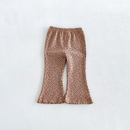 キッズ用フレアパンツ（ブラウン）、レオパード調総柄