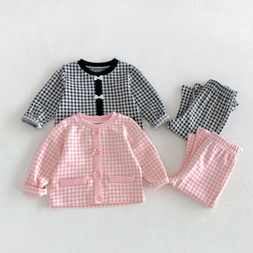 キッズ チェック柄 長袖カーディガン フレアパンツ セット【mh0014036】 mamahalo kids 長袖セットアップ