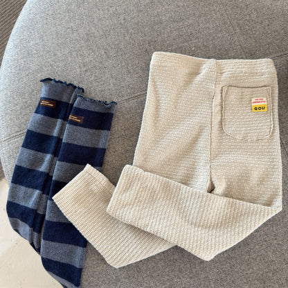 キッズ用ハイウエストレギンスパンツ（生成り）背面ポケット付き