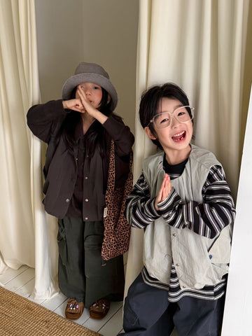 キッズ ジュニア レトロ ルーズ 前開き ボタン フラップポケット ベスト ジレ【mh0014382】 KUMAI.KIDS ベスト