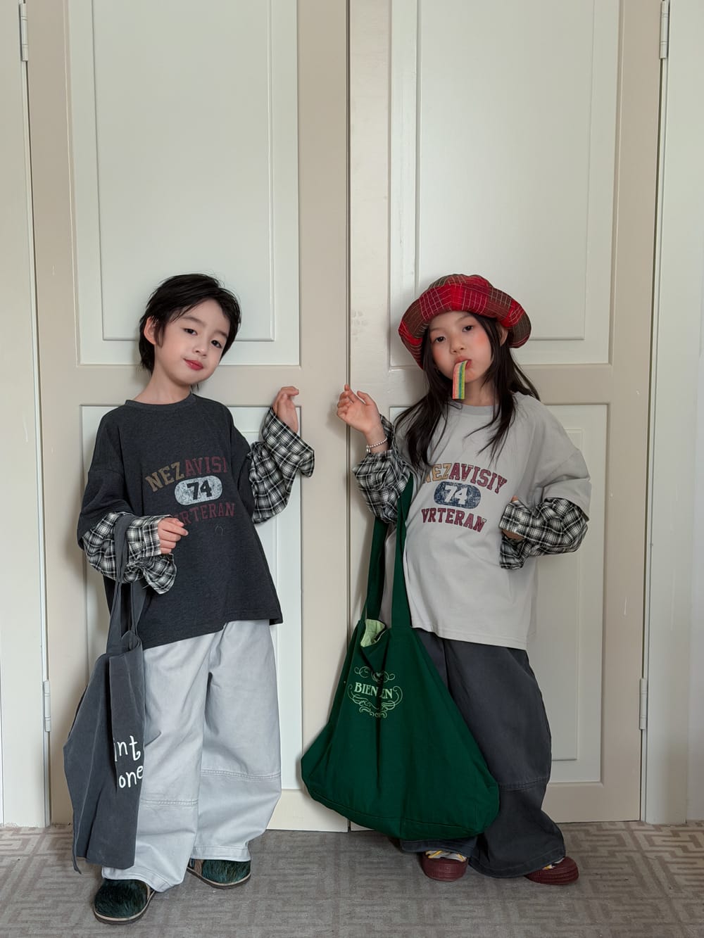 キッズ ジュニア ステッチ切り替え ルーズ ワイドパンツ【mh0014390】 KUMAI.KIDS ロングパンツ・スウェットパンツ