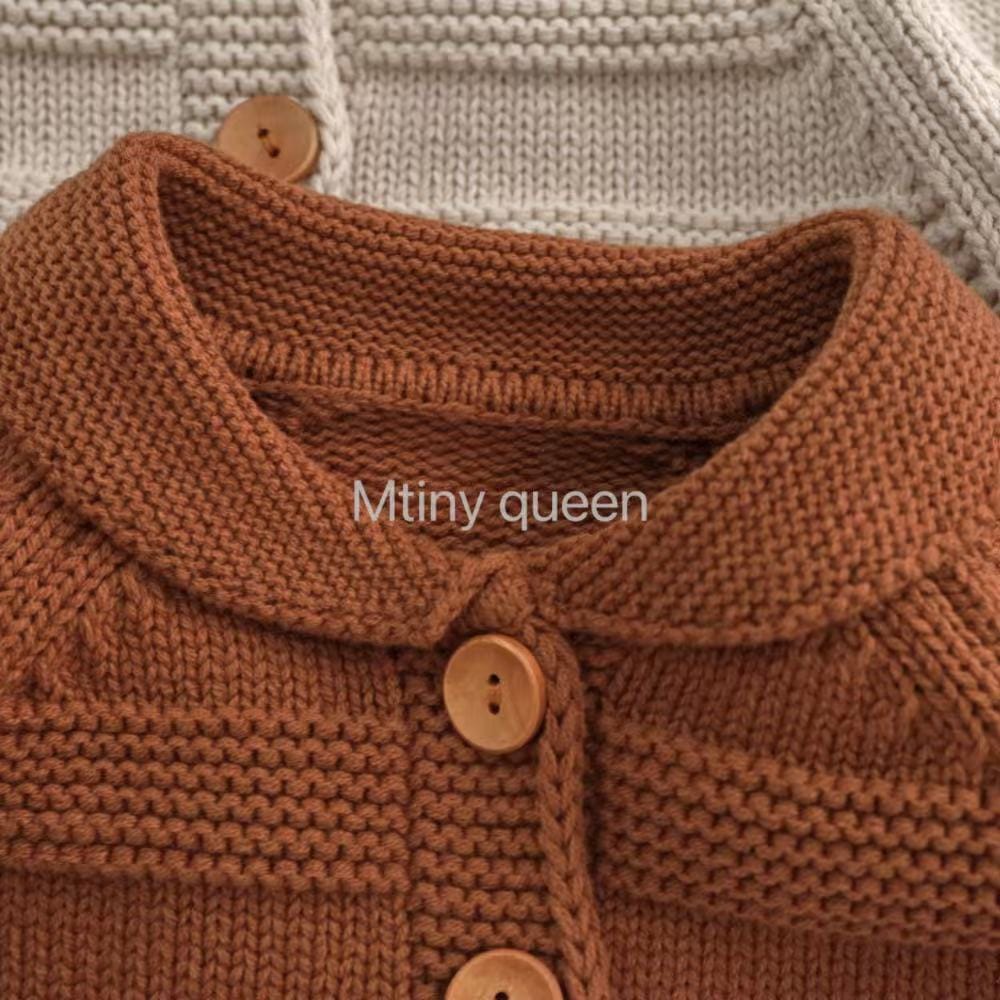 キッズ コットン ニット 襟付き ラグランスリーブ パッチポケット カーディガン【mh0014391】 Mtiny Queen カーディガン・パーカー