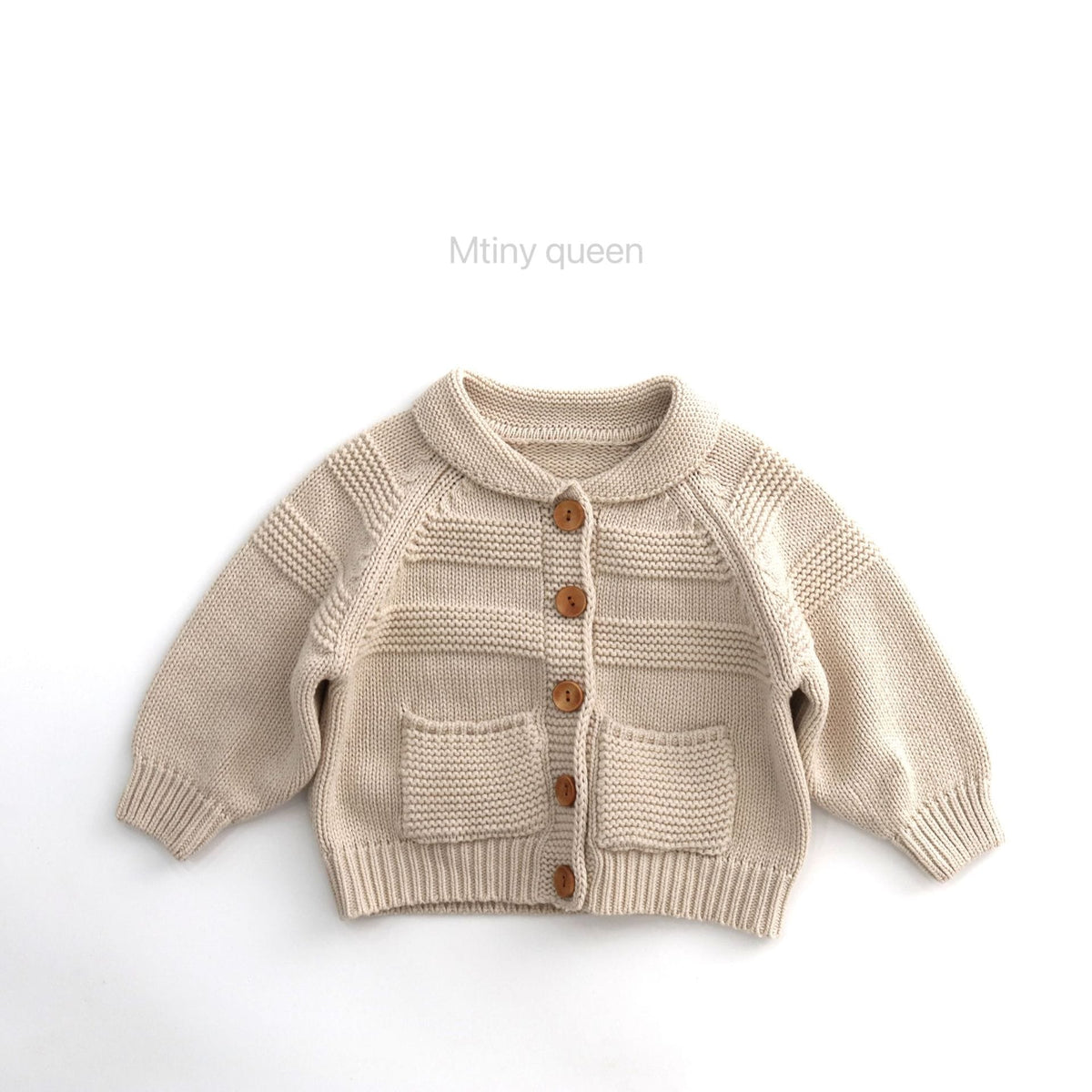 キッズ コットン ニット 襟付き ラグランスリーブ パッチポケット カーディガン【mh0014391】 Mtiny Queen カーディガン・パーカー