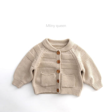 キッズ コットン ニット 襟付き ラグランスリーブ パッチポケット カーディガン【mh0014391】 Mtiny Queen カーディガン・パーカー