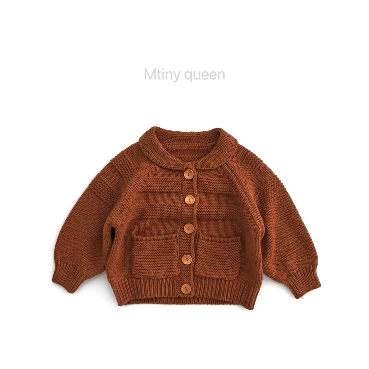キッズ コットン ニット 襟付き ラグランスリーブ パッチポケット カーディガン【mh0014391】 Mtiny Queen カーディガン・パーカー