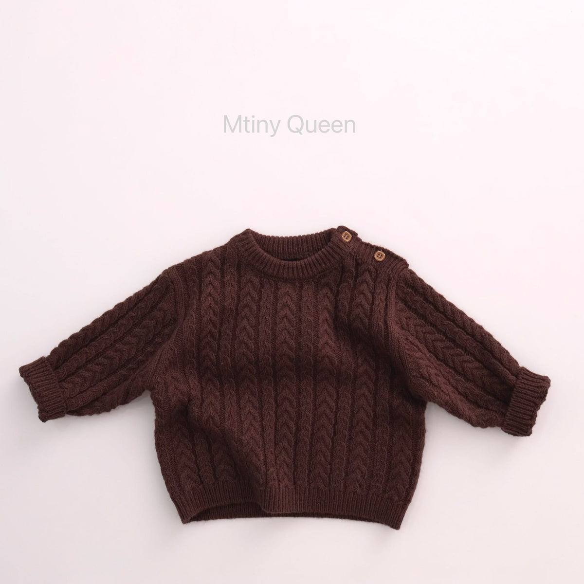 キッズ ケーブル編み 肩ボタン クルーネック プルオーバー ニットセーター【mh0014393】 Mtiny Queen ニット・セーター
