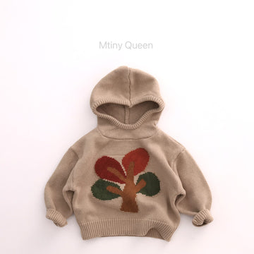キッズ コットン フラワー柄 フード付き 長袖 ニットセーター【mh0014394】 Mtiny Queen ニット・セーター