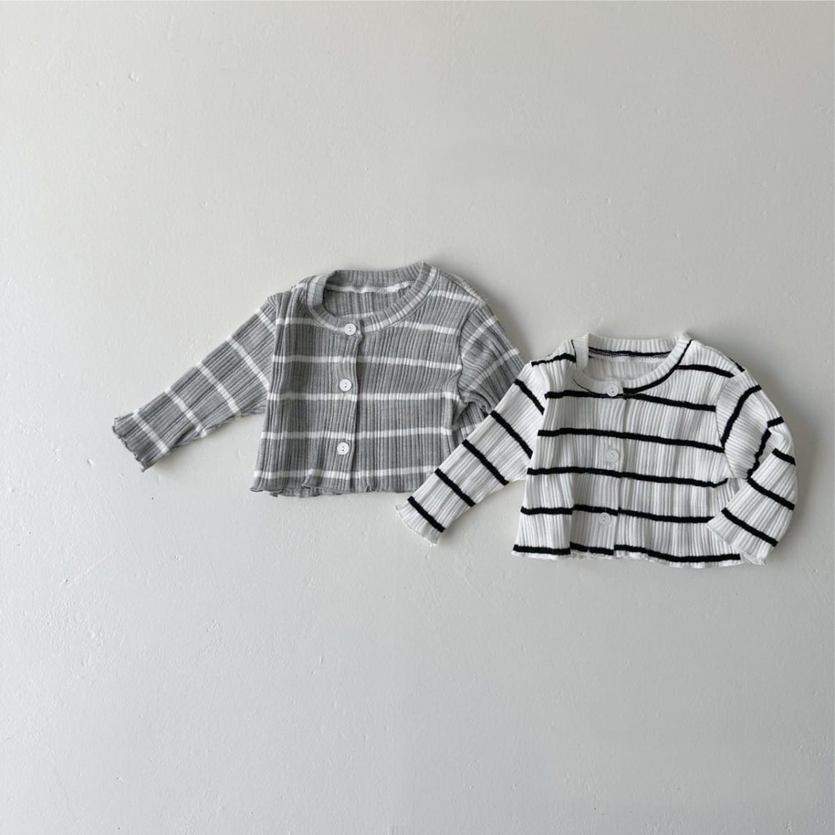 ベビー ボーダー リブ クルーネック 長袖カーディガン フレアロングパンツ【mh0014395】 BBAMMA 長袖セットアップ