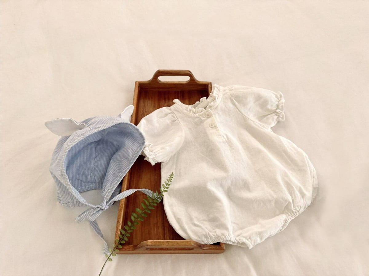 ベビー ストライプ パフスリーブ フリルカラー 半袖 ロンパース【mh0014398】 BBAMMA 半袖ロンパース
