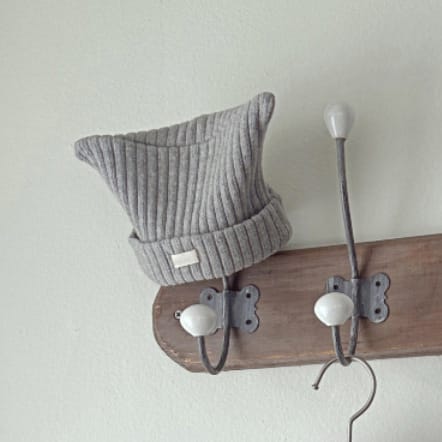 ベビー リブ ニット ニュアンスカラー 長袖 ロンパース 帽子【mh0014399】 Light Gray Horn Hat / One Size BBAMMA 長袖ロンパース