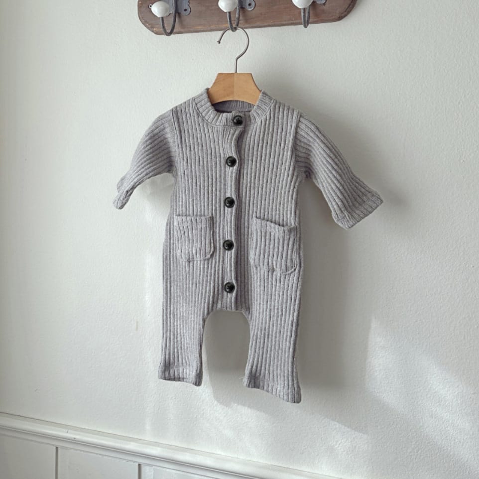 ベビー リブ ニット ニュアンスカラー 長袖 ロンパース 帽子【mh0014399】 Light Gray Jumpsuit / 66cm BBAMMA 長袖ロンパース