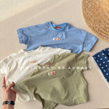 Minimal Woven Patch T-Shirt ドロップショルダー 半袖Tシャツ【mh0013224】 ADbaby 半袖Tシャツ