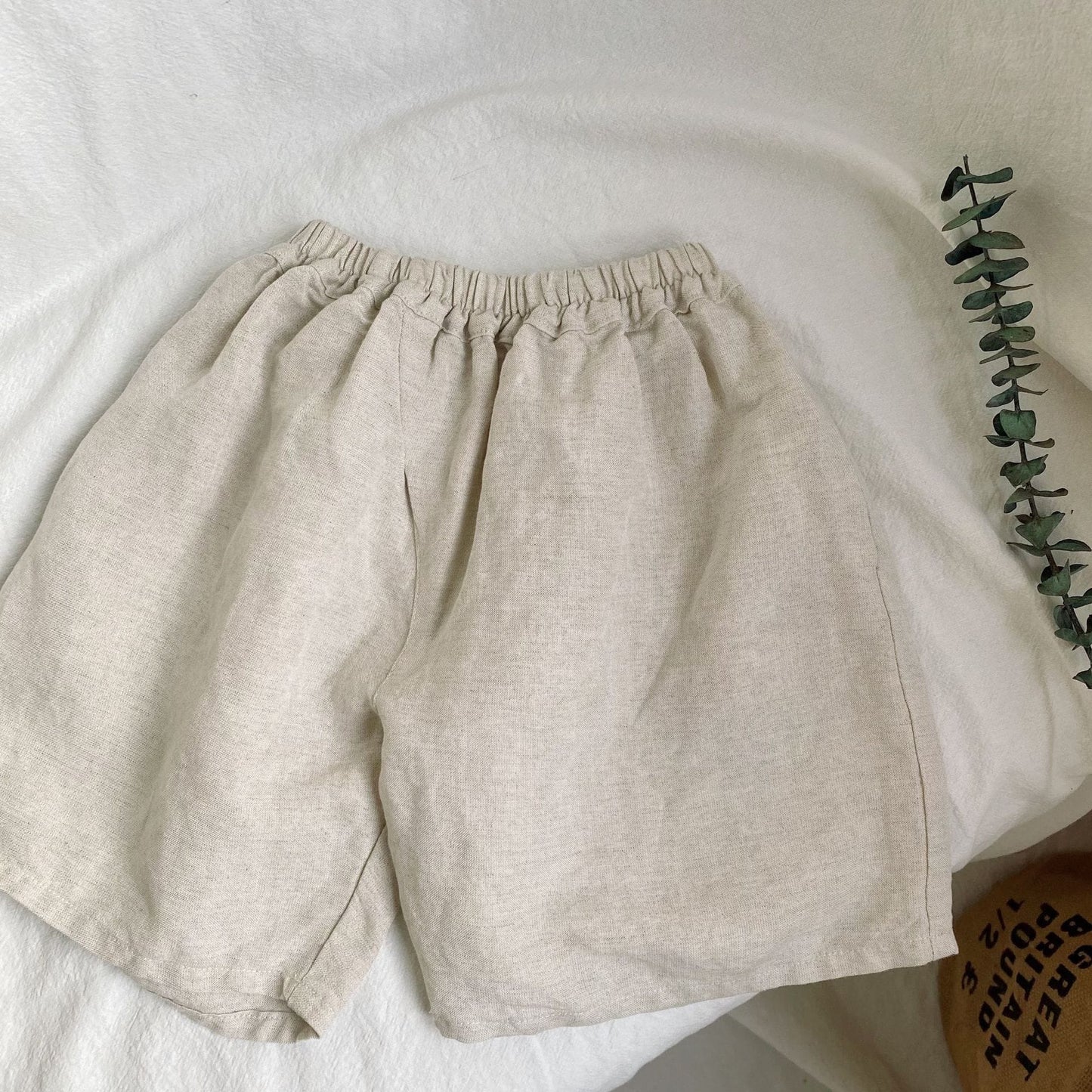 Minimalist Linen Drawstring Wide Shorts リネン ハーフパンツ【mh0013638】 Beige White / 80cm GL-Kids ハーフパンツ・ショートパンツ