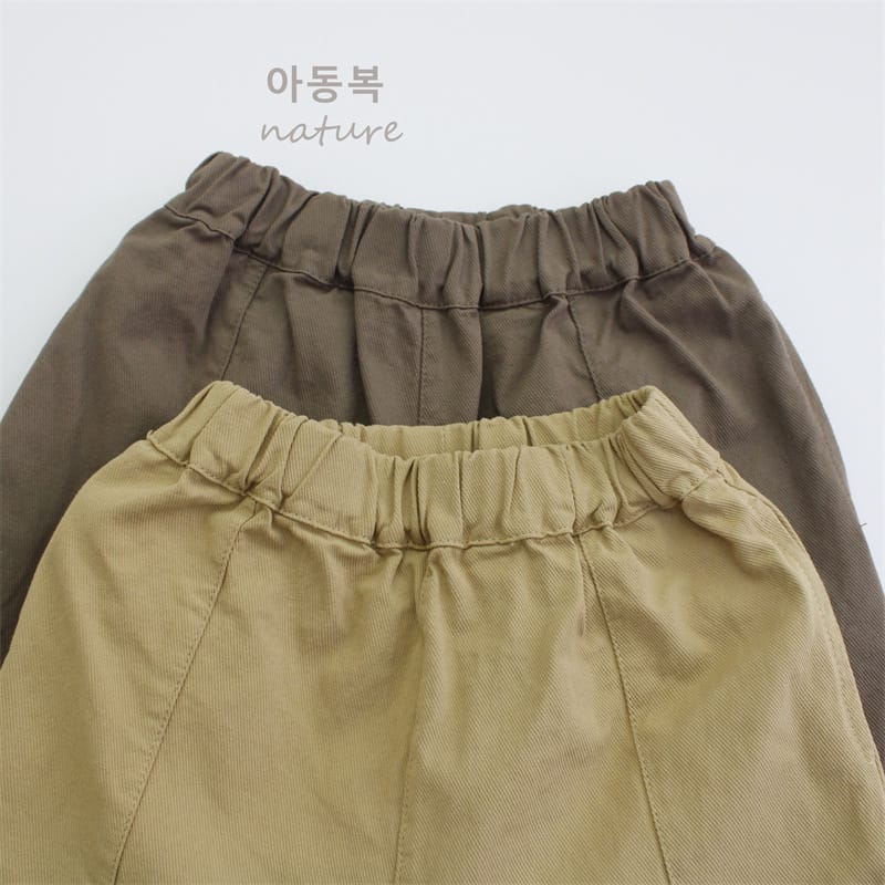 ツイルスローチパンツのウエストアップ、ゴムと切替ステッチ（ブラウン系/ベージュ系）