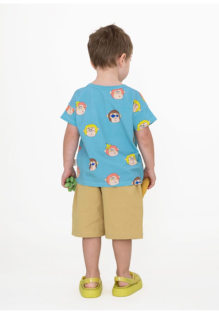 Monkey Print T-shirt Shorts 猿モチーフ 半袖Tシャツ ハーフパンツ【mh0013094】 RICE & SKY 半袖セットアップ