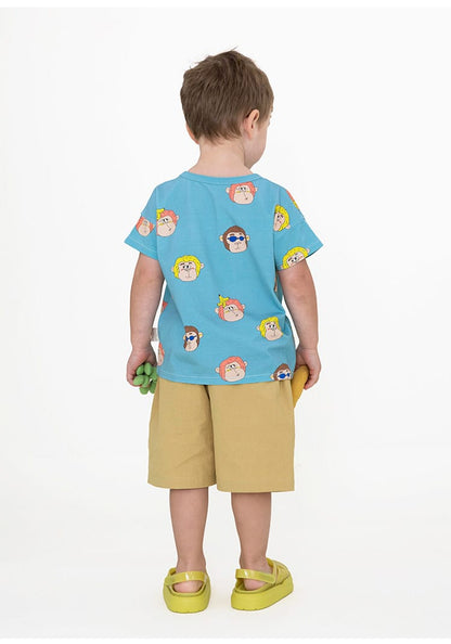 Monkey Print T-shirt Shorts 猿モチーフ 半袖Tシャツ ハーフパンツ【mh0013094】 RICE & SKY 半袖セットアップ