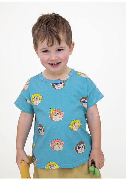 Monkey Print T-shirt Shorts 猿モチーフ 半袖Tシャツ ハーフパンツ【mh0013094】 RICE & SKY 半袖セットアップ
