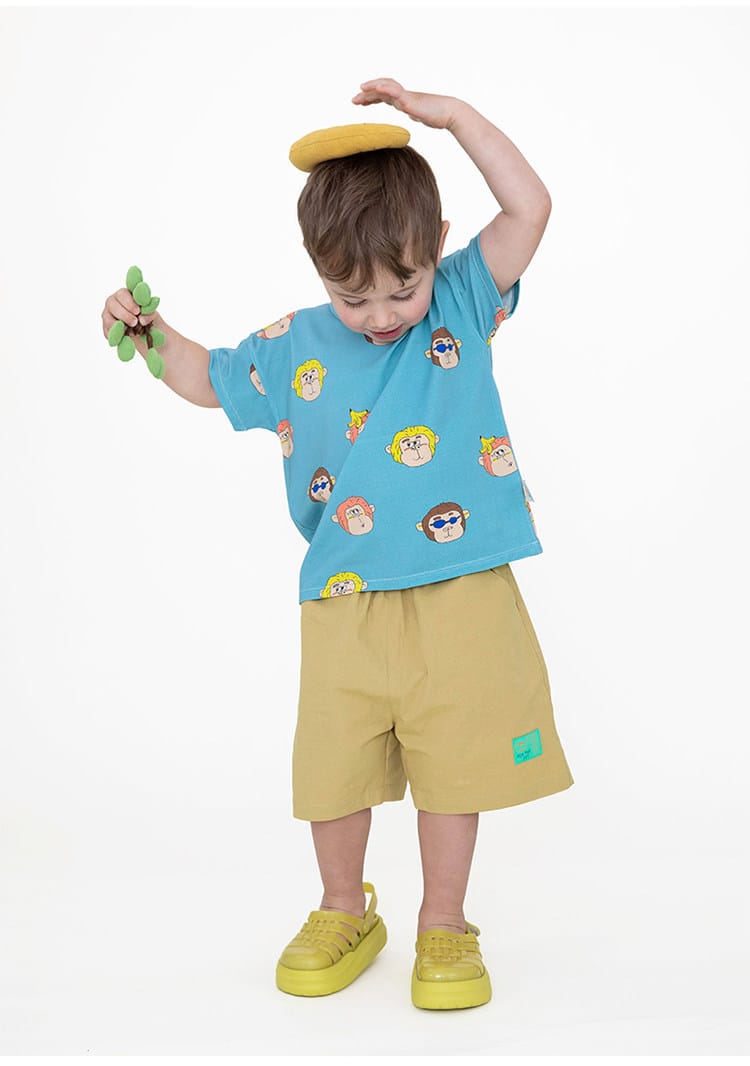 Monkey Print T-shirt Shorts 猿モチーフ 半袖Tシャツ ハーフパンツ【mh0013094】 RICE & SKY 半袖セットアップ