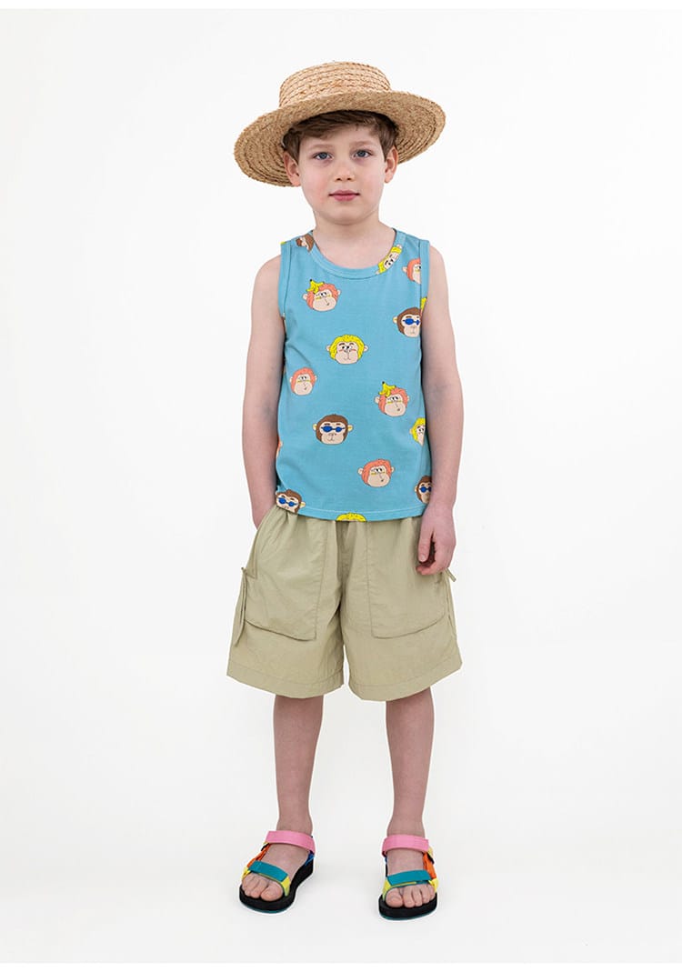 Monkey Print T-shirt Shorts 猿モチーフ 半袖Tシャツ ハーフパンツ【mh0013094】 RICE & SKY 半袖セットアップ