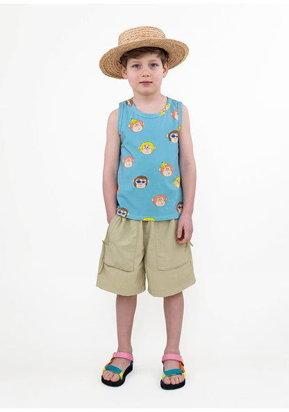 Monkey Print T-shirt Shorts 猿モチーフ 半袖Tシャツ ハーフパンツ【mh0013094】 RICE & SKY 半袖セットアップ