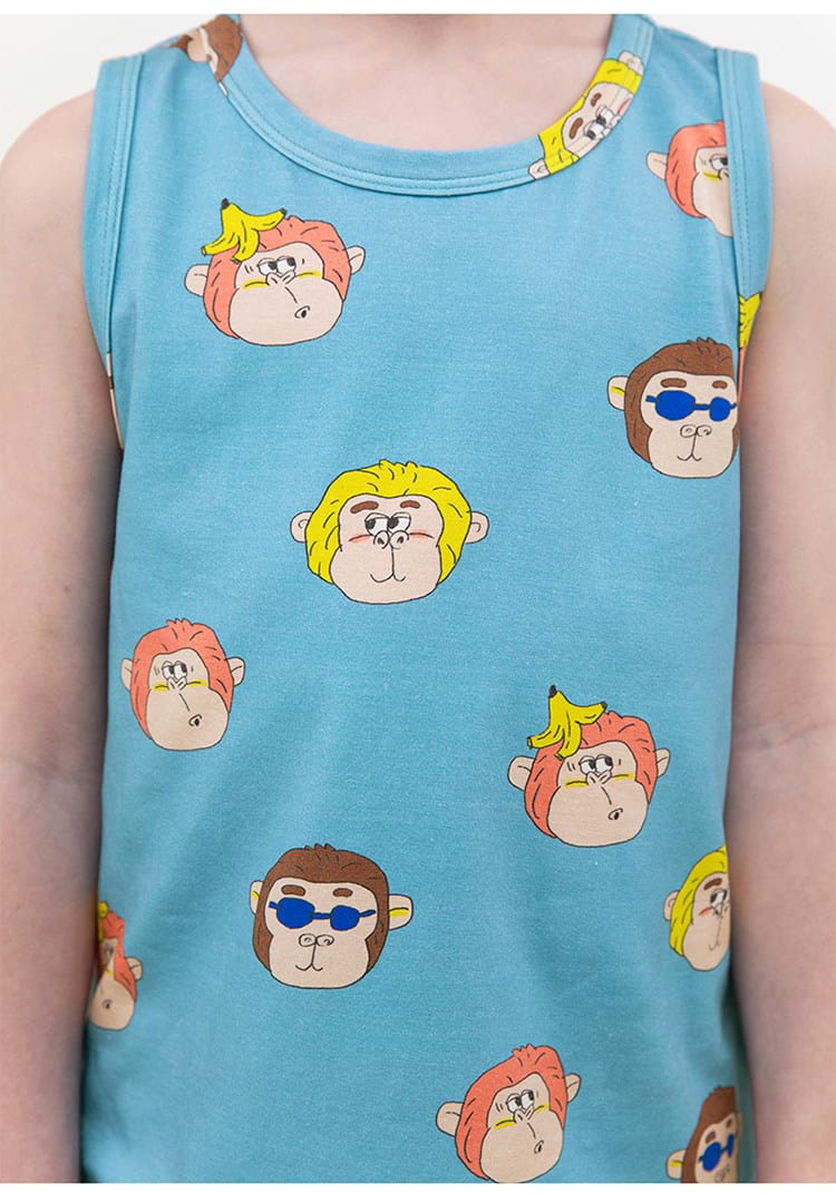 Monkey Print T-shirt Shorts 猿モチーフ 半袖Tシャツ ハーフパンツ【mh0013094】 RICE & SKY 半袖セットアップ
