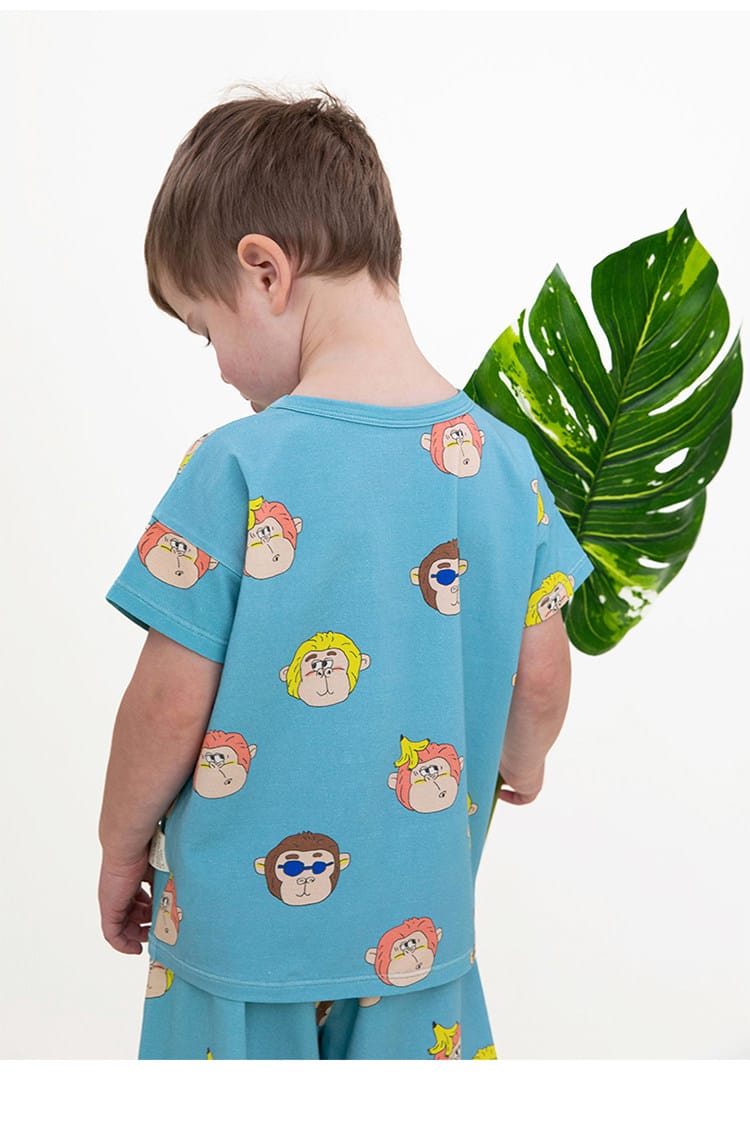 Monkey Print T-shirt Shorts 猿モチーフ 半袖Tシャツ ハーフパンツ【mh0013094】 RICE & SKY 半袖セットアップ