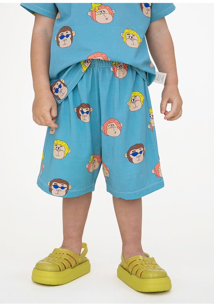 Monkey Print T-shirt Shorts 猿モチーフ 半袖Tシャツ ハーフパンツ【mh0013094】 RICE & SKY 半袖セットアップ