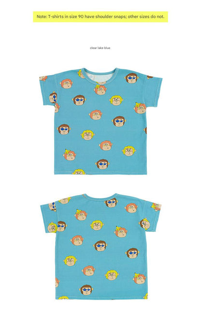 Monkey Print T-shirt Shorts 猿モチーフ 半袖Tシャツ ハーフパンツ【mh0013094】 RICE & SKY 半袖セットアップ