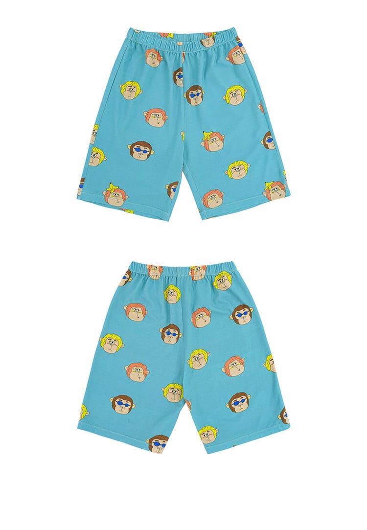 Monkey Print T-shirt Shorts 猿モチーフ 半袖Tシャツ ハーフパンツ【mh0013094】 RICE & SKY 半袖セットアップ