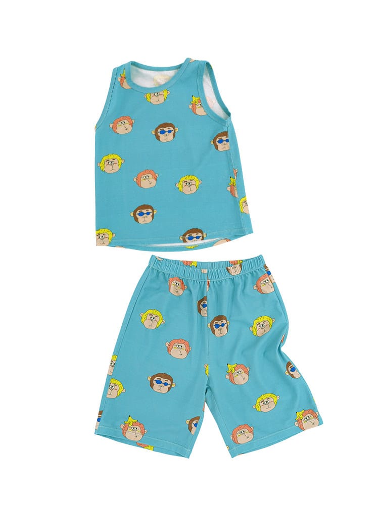 Monkey Print T-shirt Shorts 猿モチーフ 半袖Tシャツ ハーフパンツ【mh0013094】 RICE & SKY 半袖セットアップ